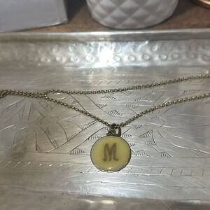 M monogrammed vintage gold/brass tone 34” long necklace.